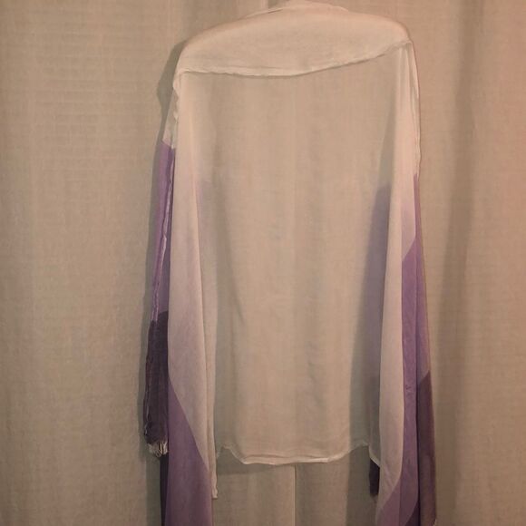 Light Sheer Purple Lavender White Raw Fringed Hem Long Scarf Wrap - Picture 1 of 13